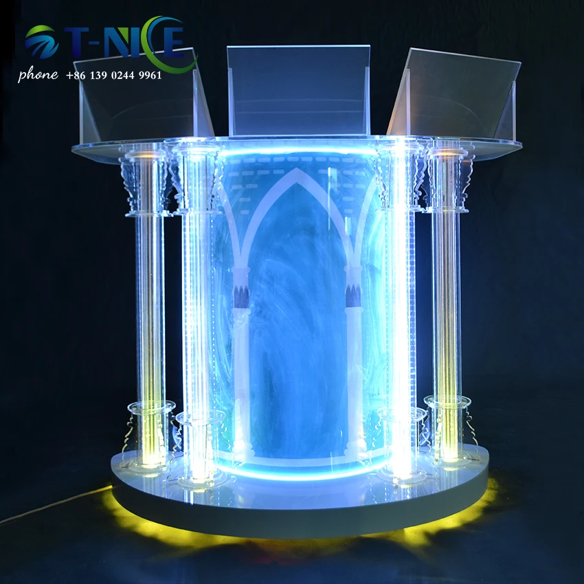 

2021 AKLIKE Modern simple platform Transparent acrylic for church High Quality customized podium With LED light Free shipping, Optional