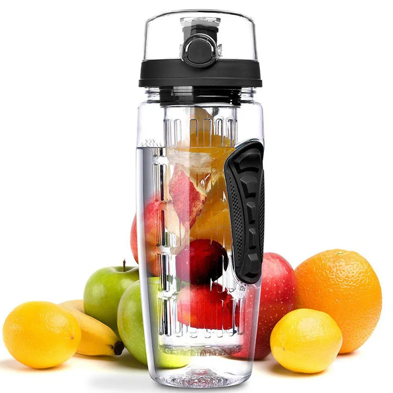 

Personalized custom BPA-free 32oz Tritan sport plastic shaker water cup lemon juice fruit infuser water bottles juicer bottle, 5 colors for choose