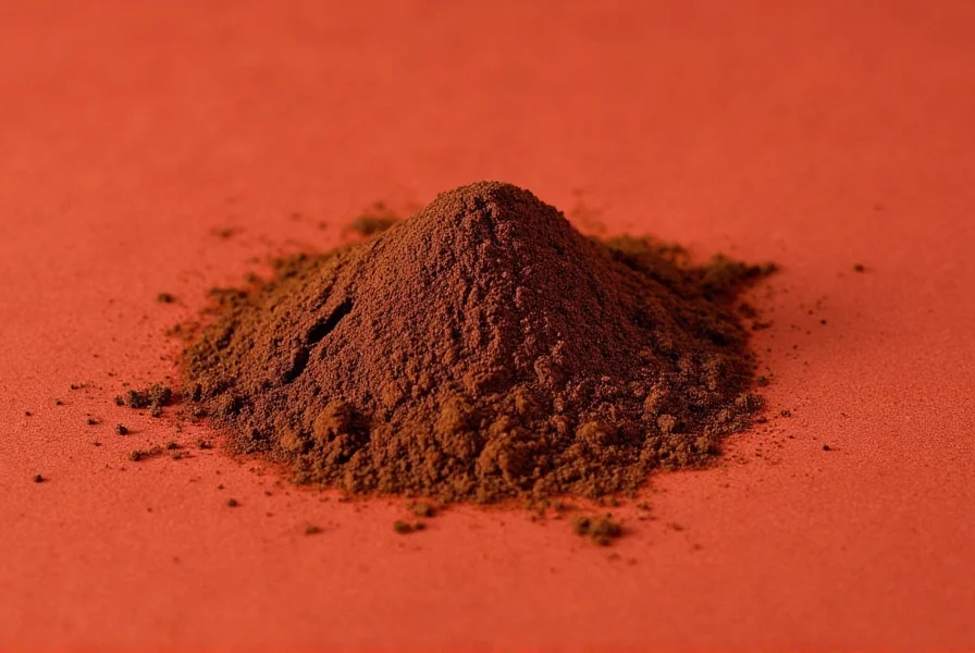 Natural unsweetened cocoa powder next to chili ingredients including tomatoes, onions, and spices
