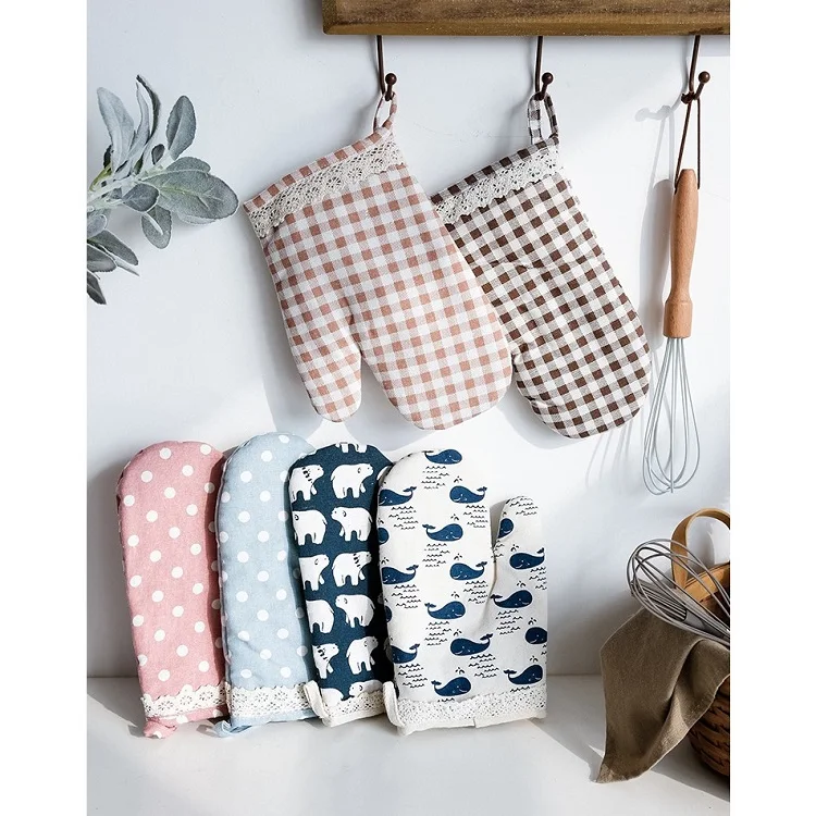 Promotional Cheap Heat Double Fabric Gloves Oven Cotton Blended Kitchen