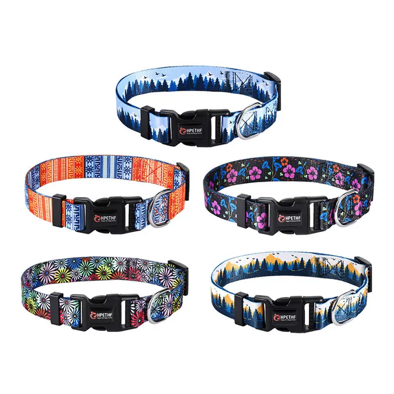 

Custom Logo Printed Dog Nylon Buckle Collars Wholesale Boutique Dogs Collars