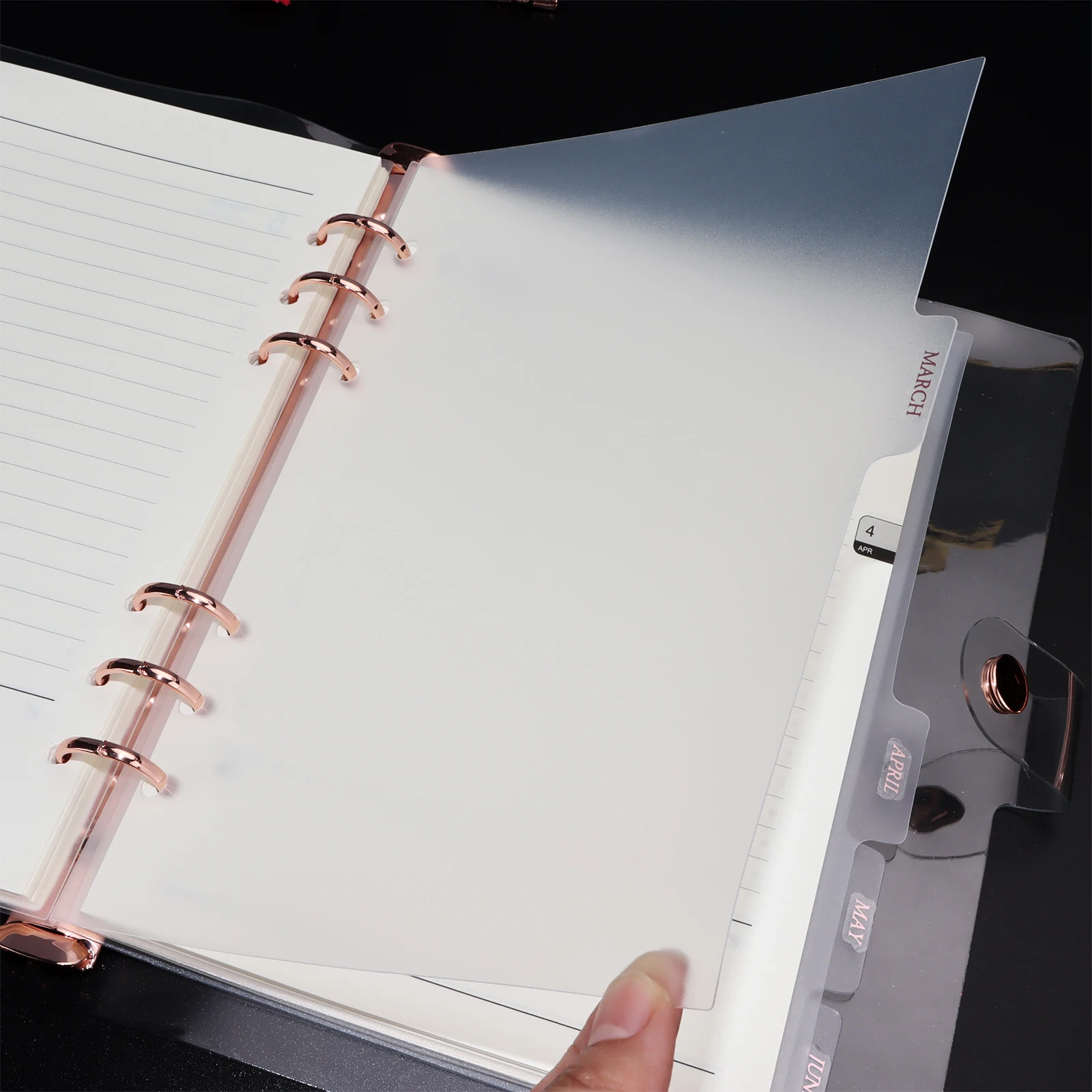 Frosted Pp Monthly A5 Tab Dividers Plastic 6 Ring Punch Hole Planner