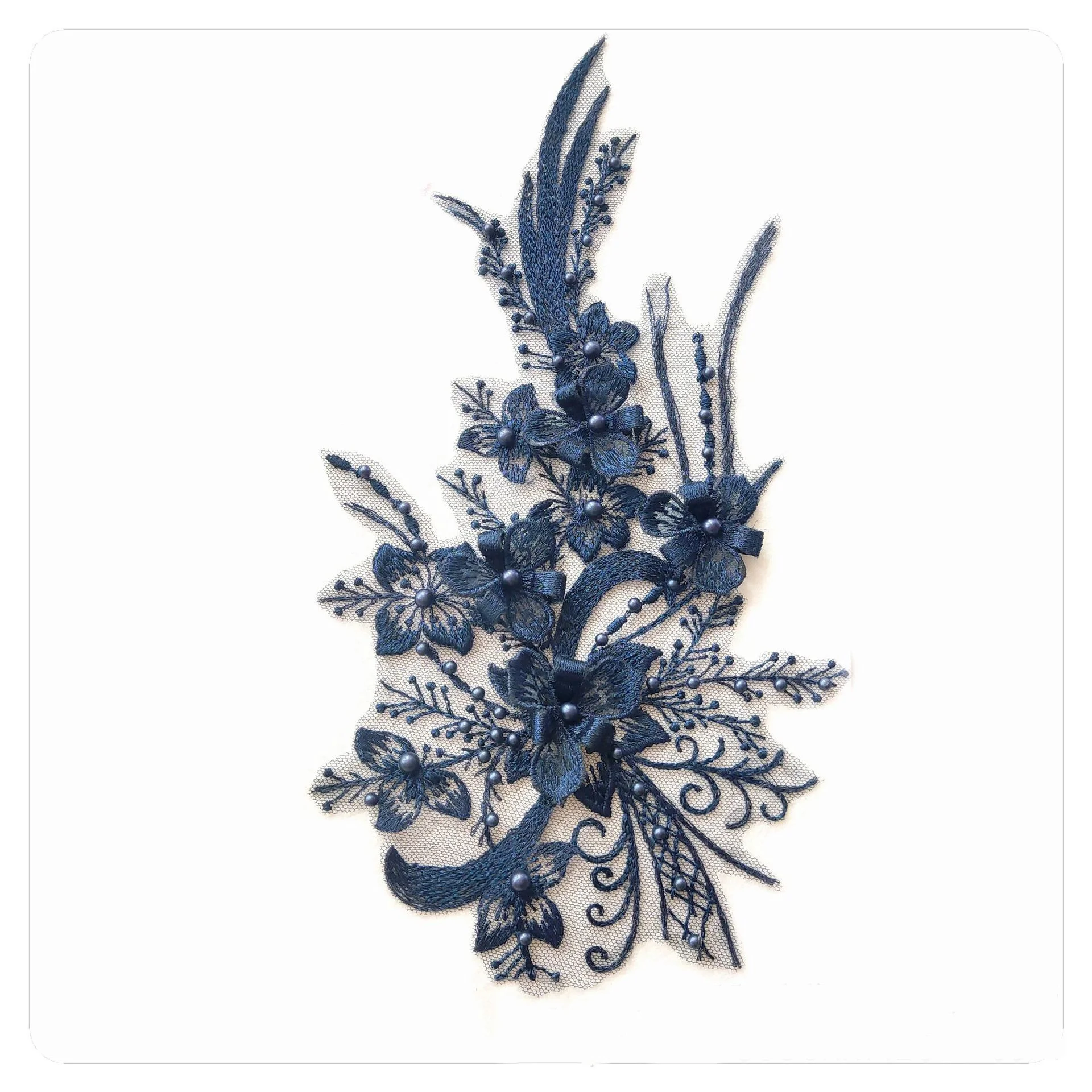 

Elegant embroidered 3d beaded lace applique for evening dress, As pictured