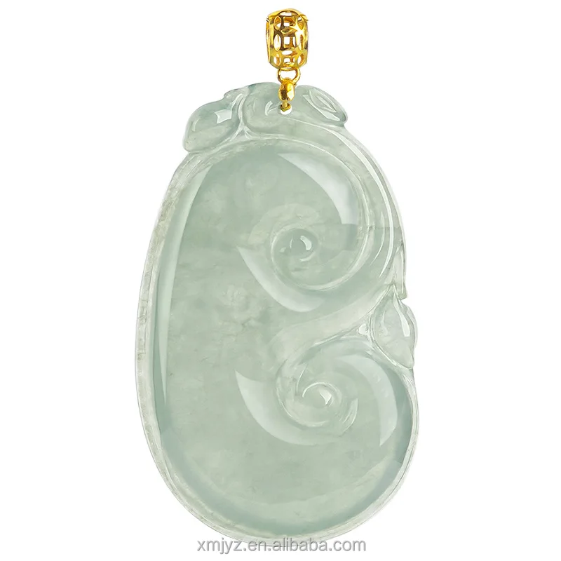 

Certified Grade A Natural Jade Oil Green Ruyi 18K Gold Inlaid Ice Jade Stone Pendant Jade Pendant Women's Necklace Fashion