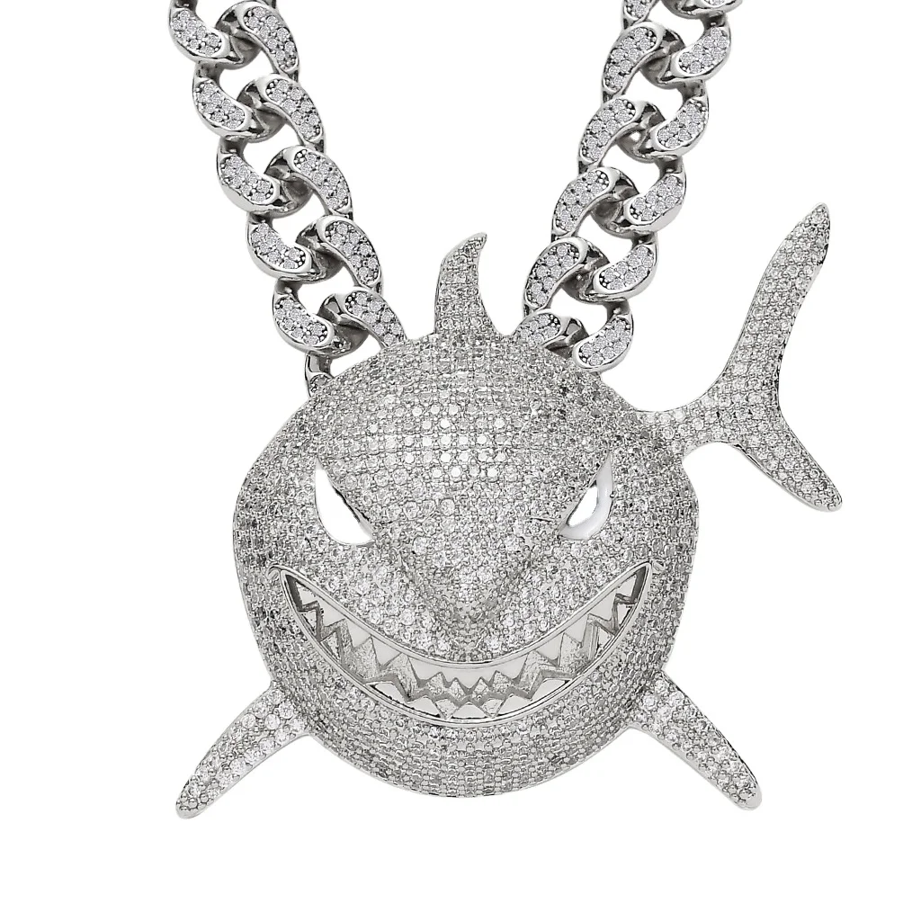 

Hip Hop Bling Bling Jewelry Manufacturer Iced Out Chain Shark Tooth Pendant Mens Gift