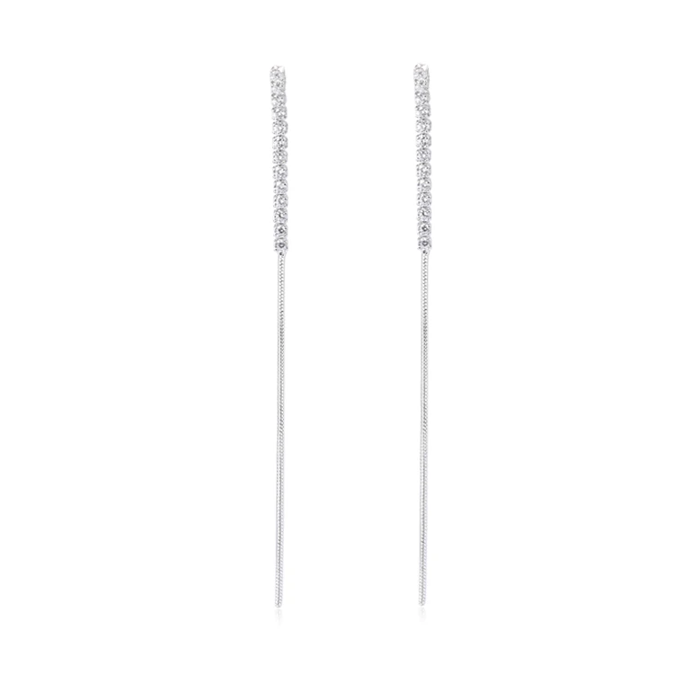 

Customize Women Fashion Jewelry 925 Sterling Silver Long Earrings Cubic Zirconia Tassel Chain Earrings