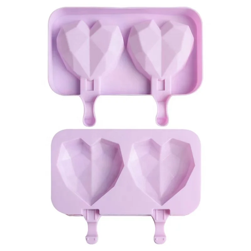 

2/4 Cavities Diamond Heart Shape Popsicle Silicone Mold Tray Cute Heart Ice Cream Mold, Pink, white, customizable