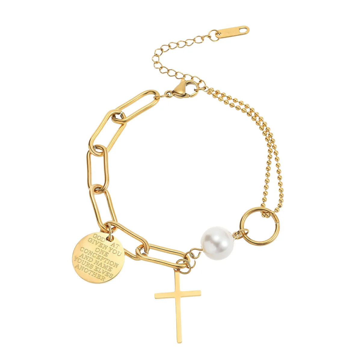 

Fashion Jewelry Cross Pearl Pendant Personalizaed Chain Stainless Steel Jewelry