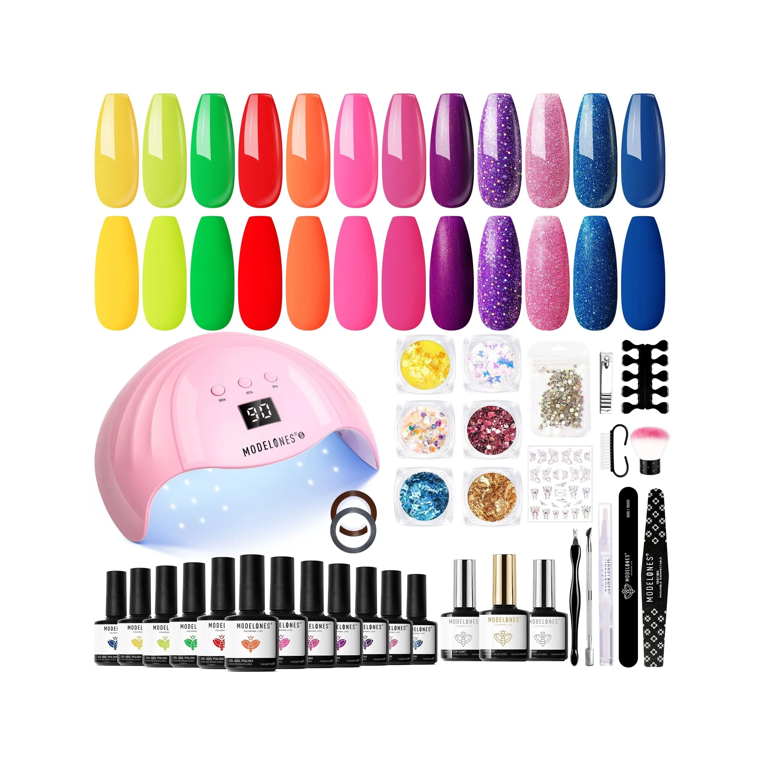 

Modelones free shipping hot sale professional color all-in-one private label full set uv/led gel polish nail kit with uv lamp