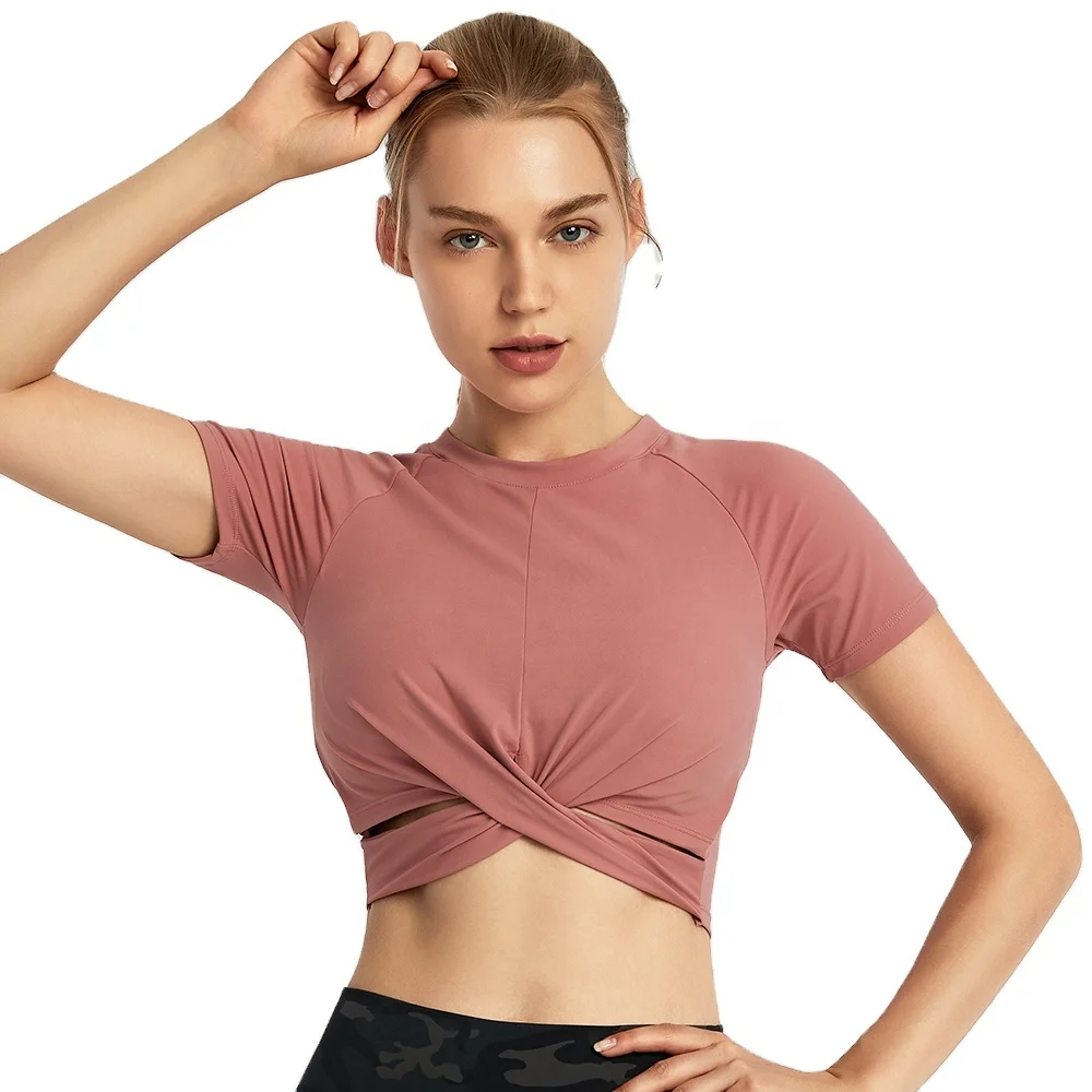 

fitness New sexy ladies summer custom women short sleeve crop top hoodie shirt
