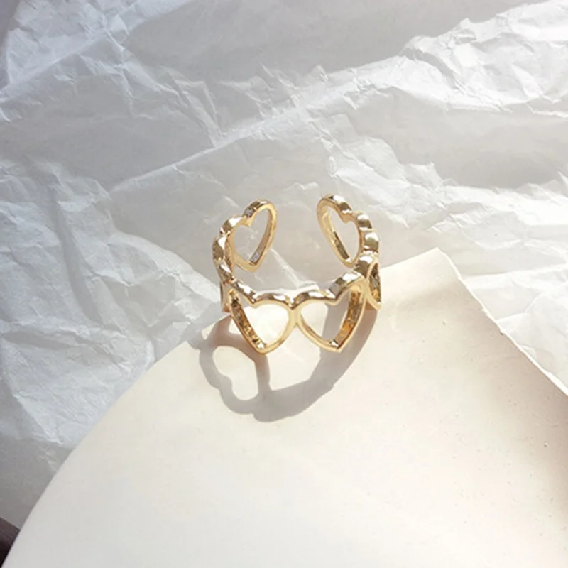 

2021 High Quality Stainless Steel Chain Hollow Love Heart Ring Girl Adjustable Simple Sweet Index Finger Joint Ring Jewelry