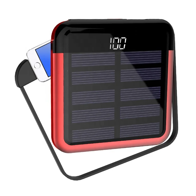 

Long Built-In Cable Portable Charger Ultra Thin Mini Solar Power Bank, Red,pink,black