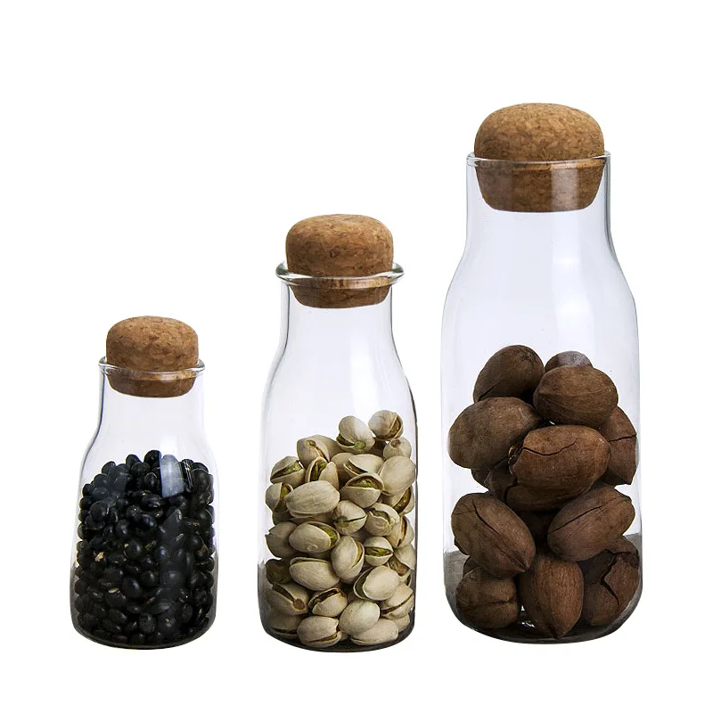 

Amazon Hot Sale High - Quality Borosilicate Glass Storage Bottles With Oak Plug Lids, Transparent