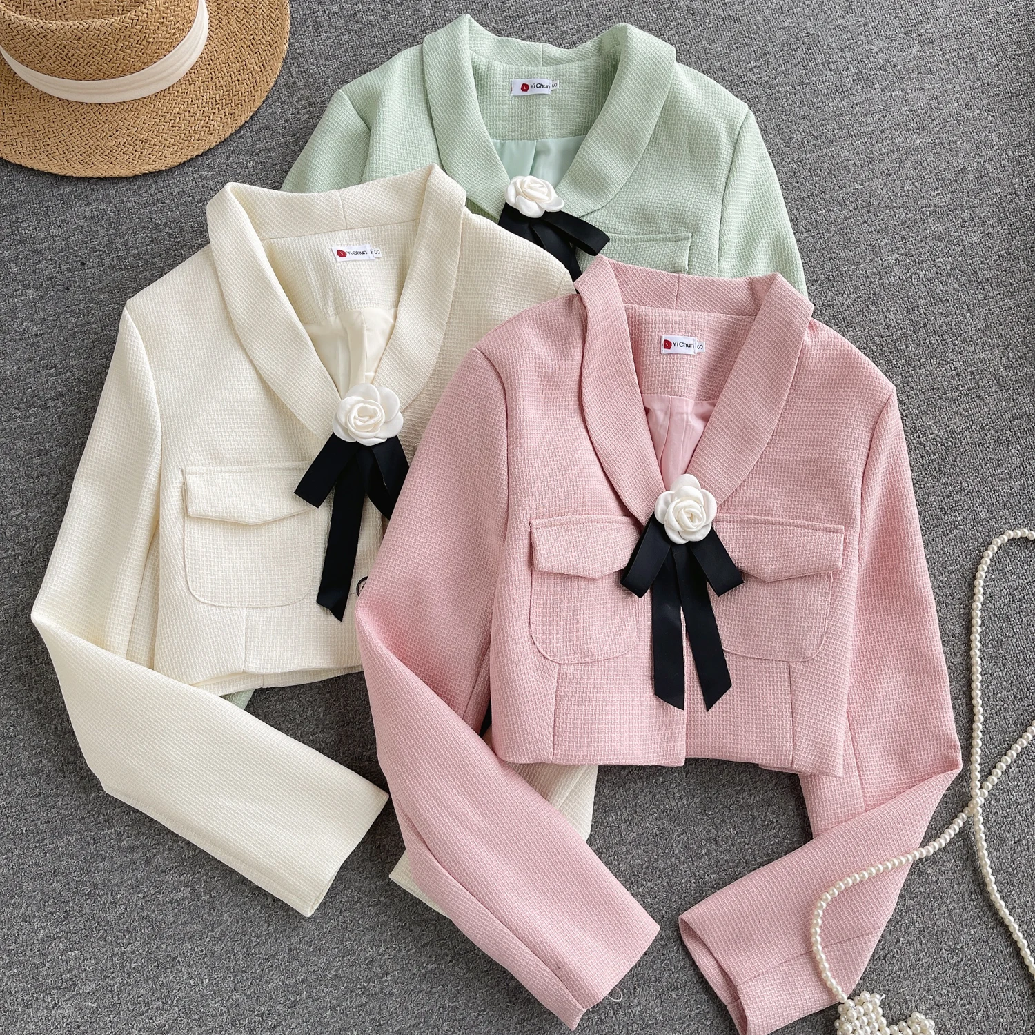 

Autumn Short Sleeve Turn-down Collar Bow Casual Jacket Women Bows Outdoor Coats For Girls Outwear