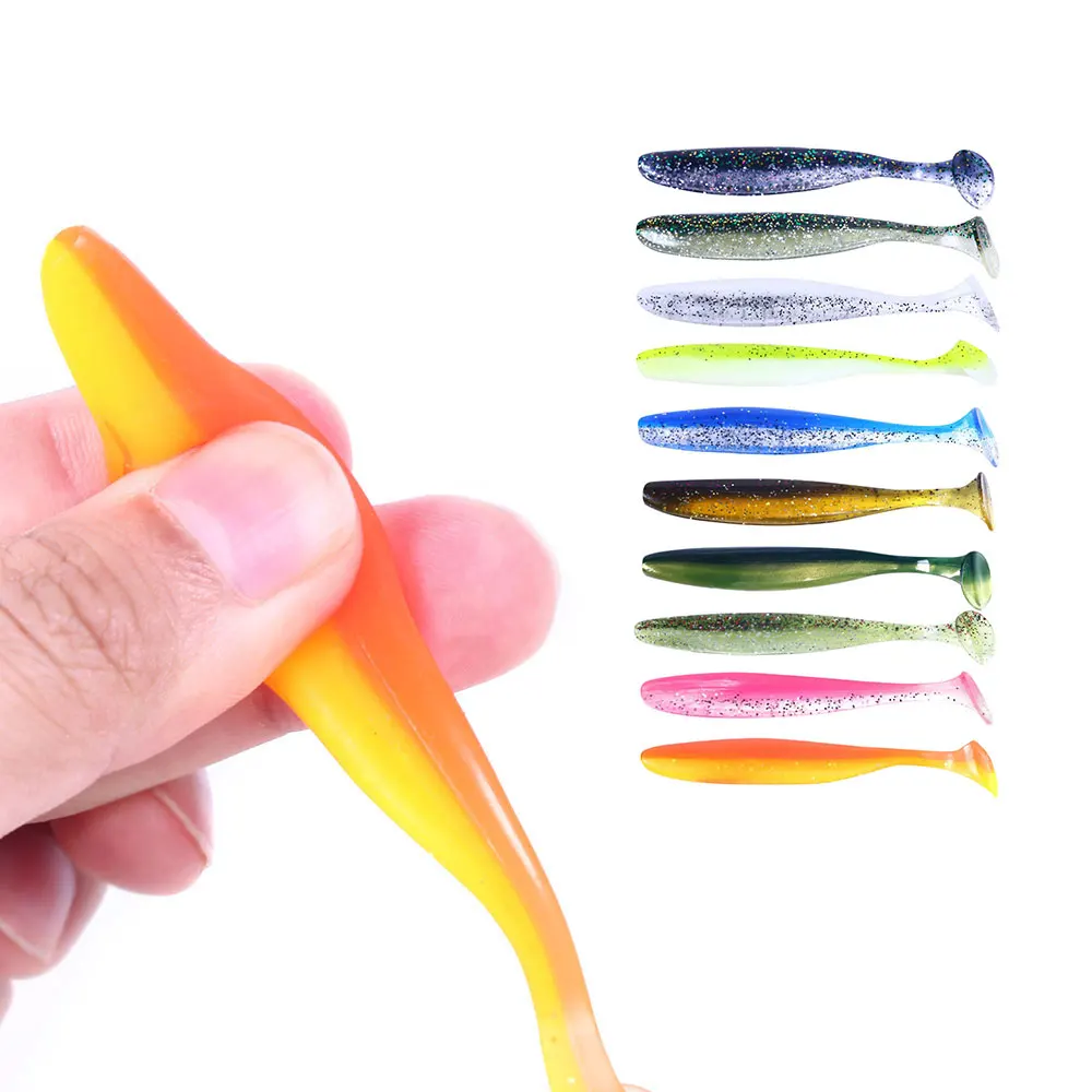 

NEWUP 5/7/9cm soft fishing baits T tail wobblers artificial double color silicone fishing lures, 10 colors