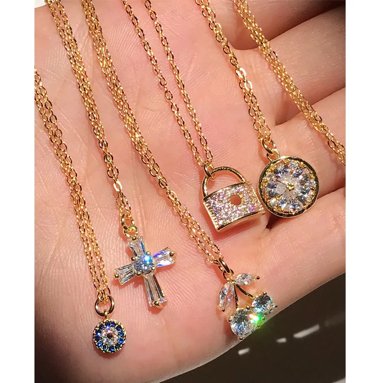 

2020 Hot Sale Design S925 Sterling Silver Cross 18k Gold Plated Evil Eyes Lock Pendant Necklace, As the picture shows