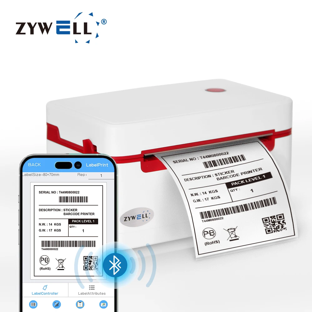 

Inkless 4x6 Thermal Shipping Label Printer ZYWELL ZY909 4inch Sticker Barcode A6 Waybill Printer