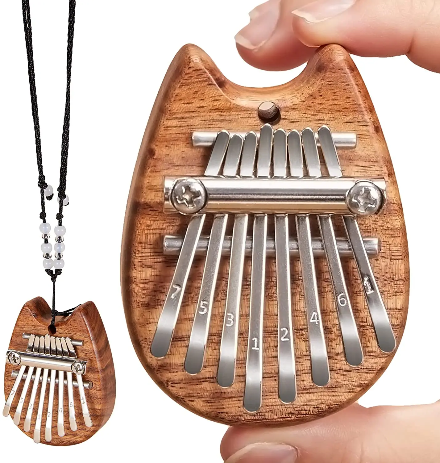 

Portable Marimba Musical Thumb Piano with Lanyard Solid Wood 8 Keys Finger Piano Mini Kalimba Thumb Piano, Natural