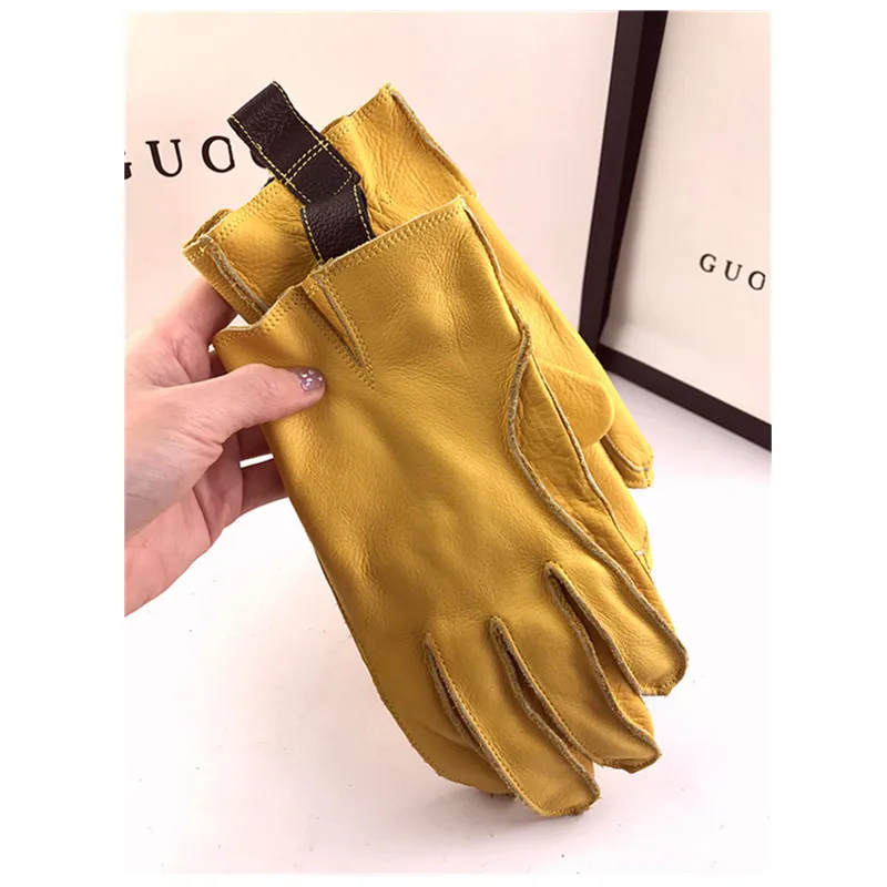 

Retro Summer Cowhide Tactical Gloves Comfortable Retro Riding Motorbike Guantes, Yellow, black and customized