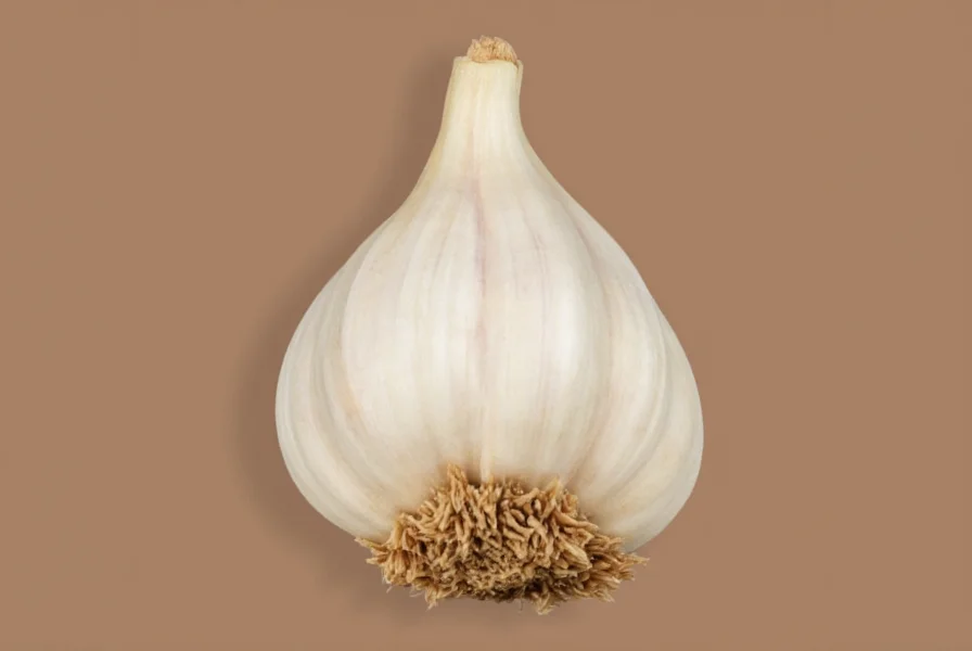 Close-up view of a single garlic clove showing its papery skin and pointed end