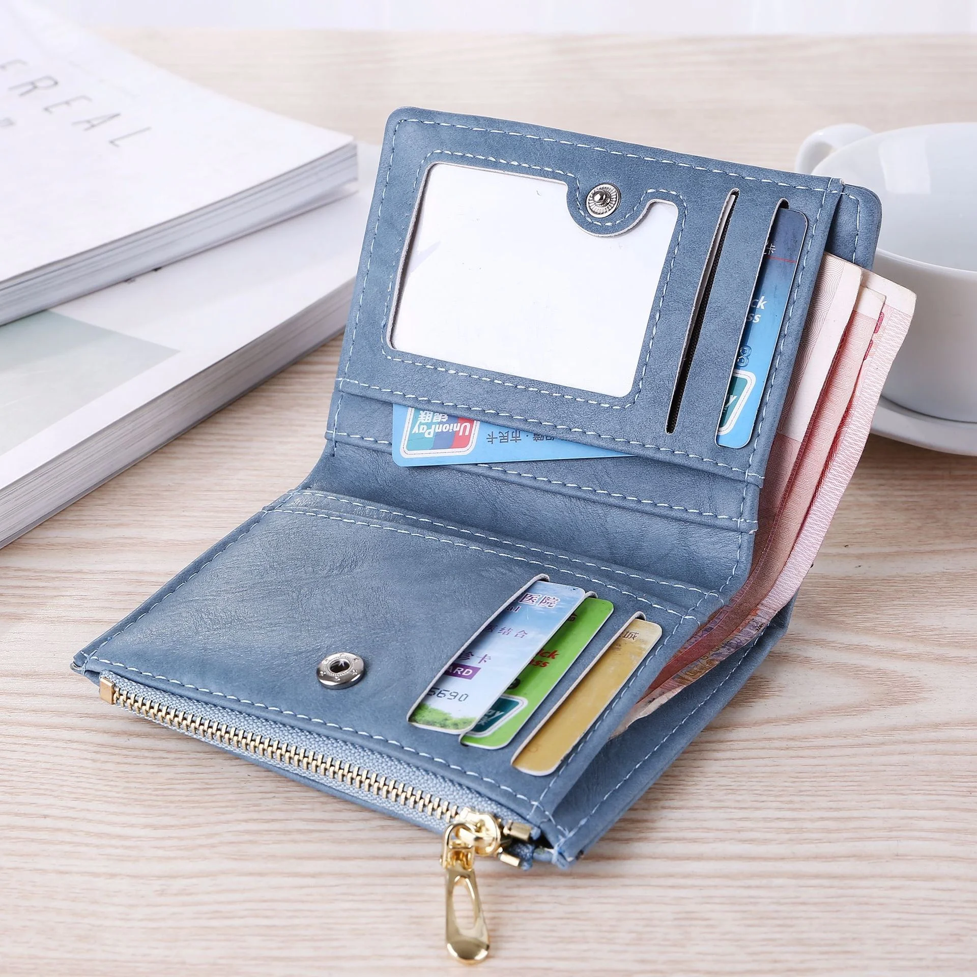 

New Short retro frosting zipper Purse card holder wallet simple pink small women coin wallet, Customized color