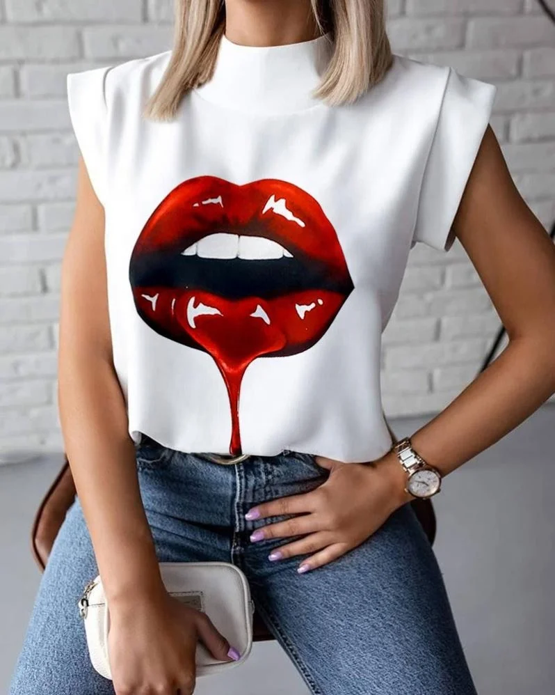 

2021woman Summer Fashion Plus Size Short Sleeve Stand Collar Trendy Tops Women Blouses