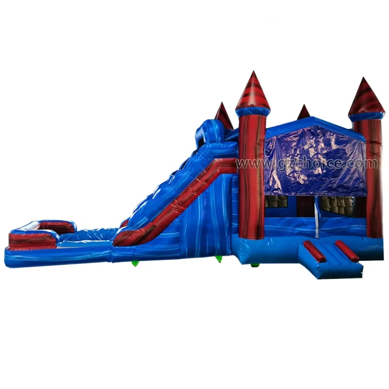 

2022 New arrival commercial kids slide wonderful blue lane castle bouncy house cheap inflatable water slide with pool for kids, Customized color