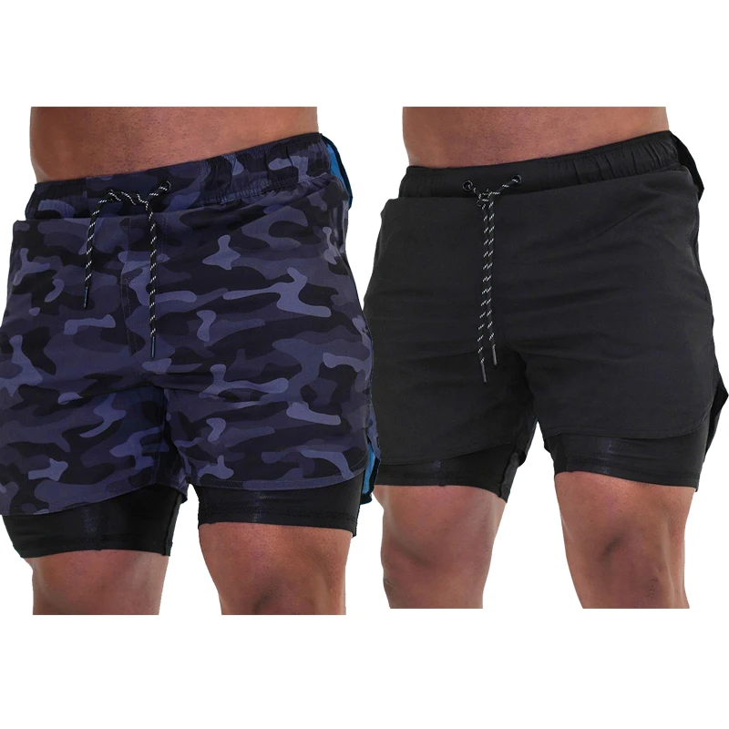 

Hot Selling 2 in 1 Plus Size Reflective Men Short Train Pants With Zipper Pockets For Weight Lift Gym Basketball Shorts, As picture