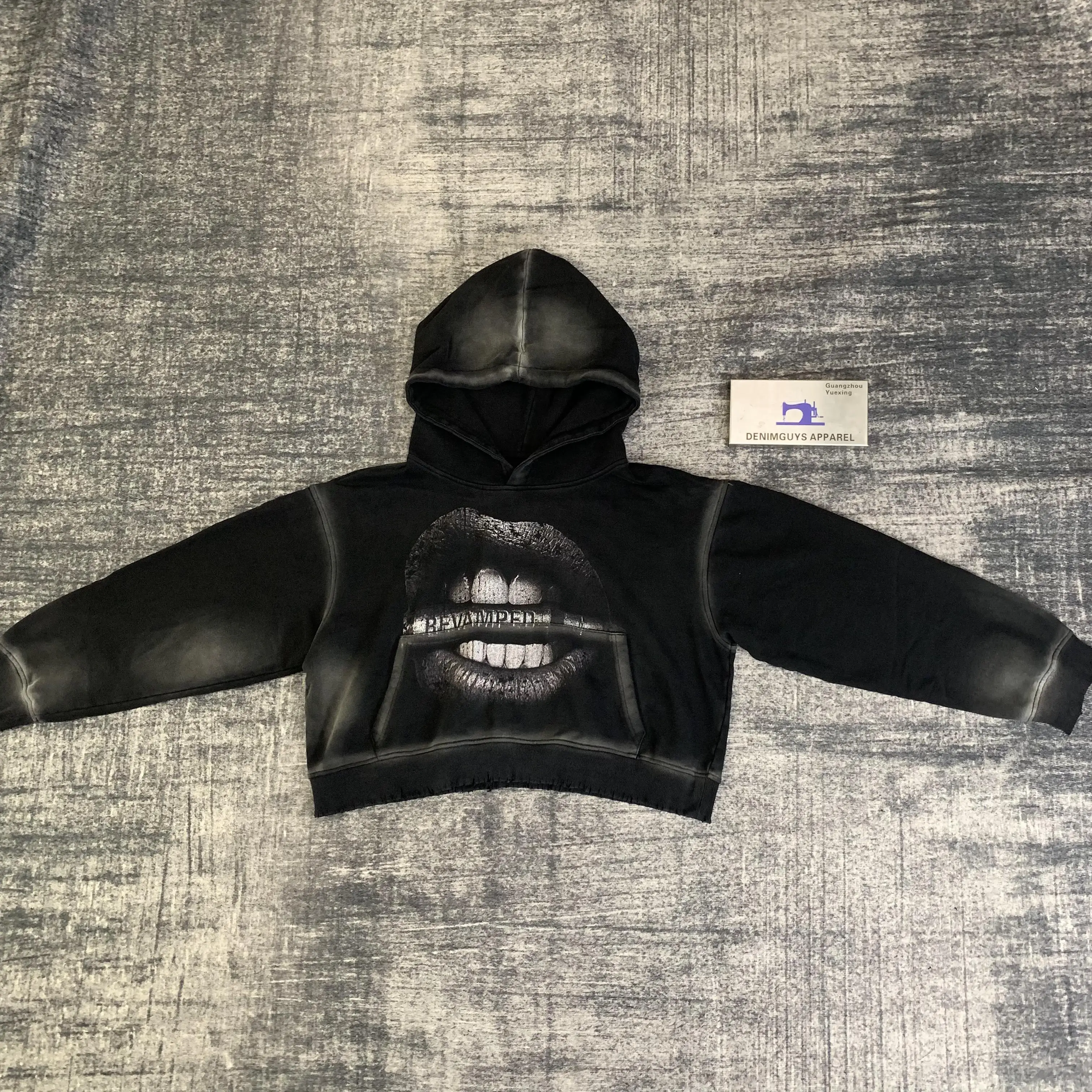 DENIMGUYS Custom Graphic Printing Distressed Acid Washed Streetwear Drop Shoulder Vintage Men's Oversize Hoodie