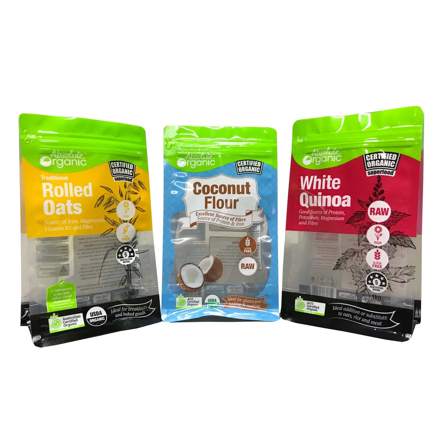 1kg Custom Size Zipper Plastic Flat Bottom Bag With Window Food Grade