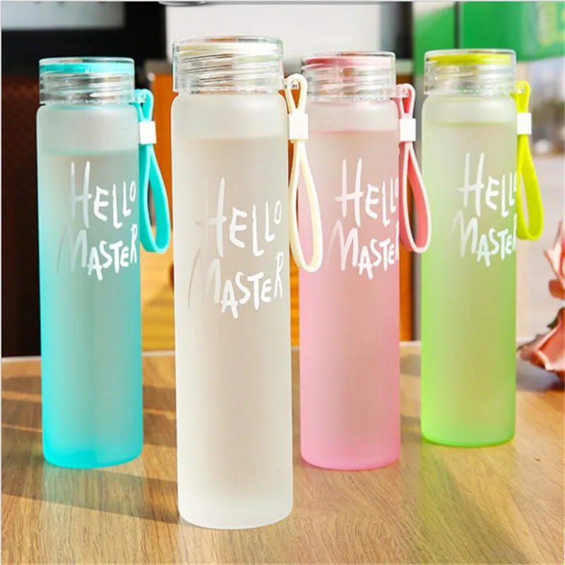 

Wholesale Outdoor Colorful Frosted Gym Sustainable Glass Water Bottle with Lid