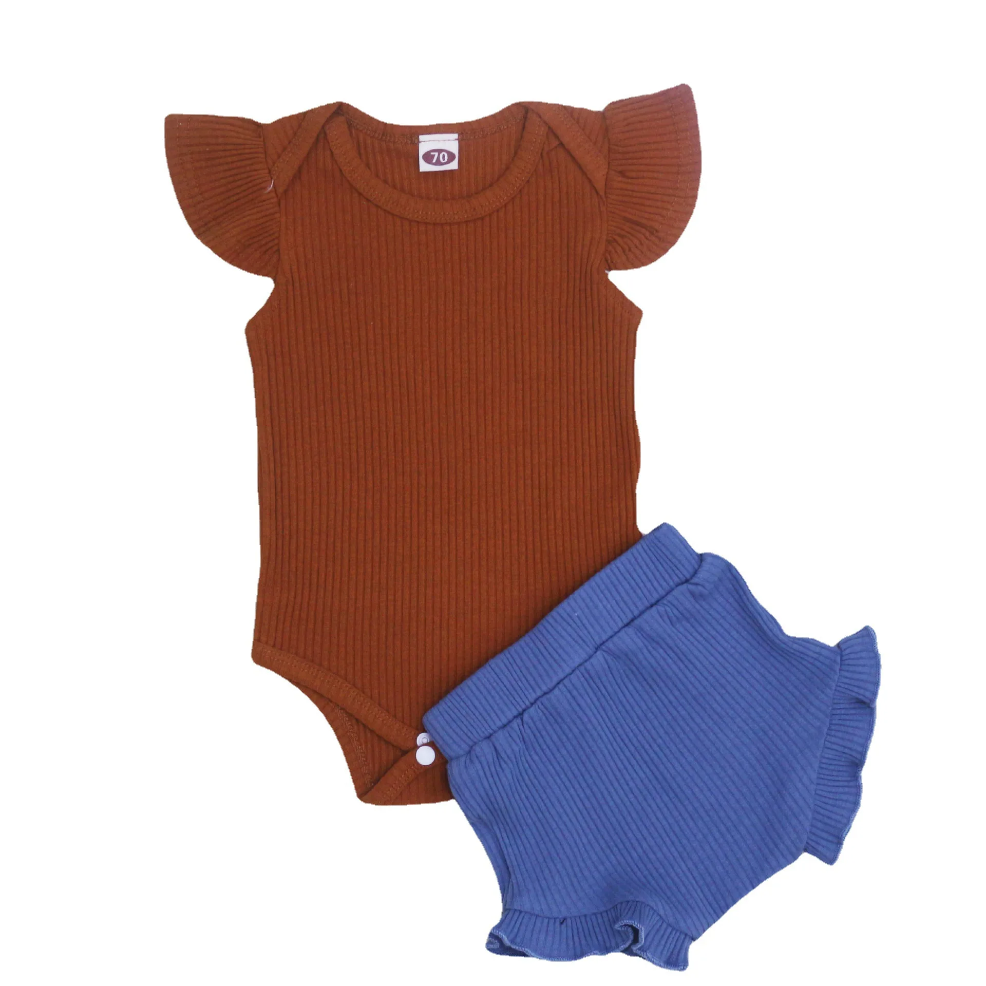 

OEM Frill Sleeve Kids Nightwear 100% Cotton Girls Short Pyjamas Colorful Children Sleepwear, Purple and pink,brown and blue