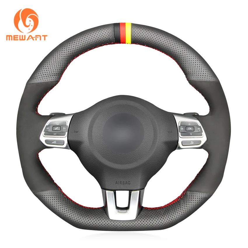 

Custom Hand Stitched Leather Suede Steering Wheel Cover for Volkswagen Golf 6 GTI MK6 VW Polo GTI Scirocco R Passat CC R-Line