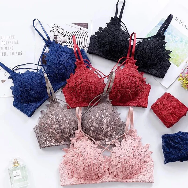 

1907 Women Summer Transparent Wire Free Thin Cup Cute Embroidered Sexy Push Up Bra Lace Brassiere, 5 colors: pink, red, gray, black, blue