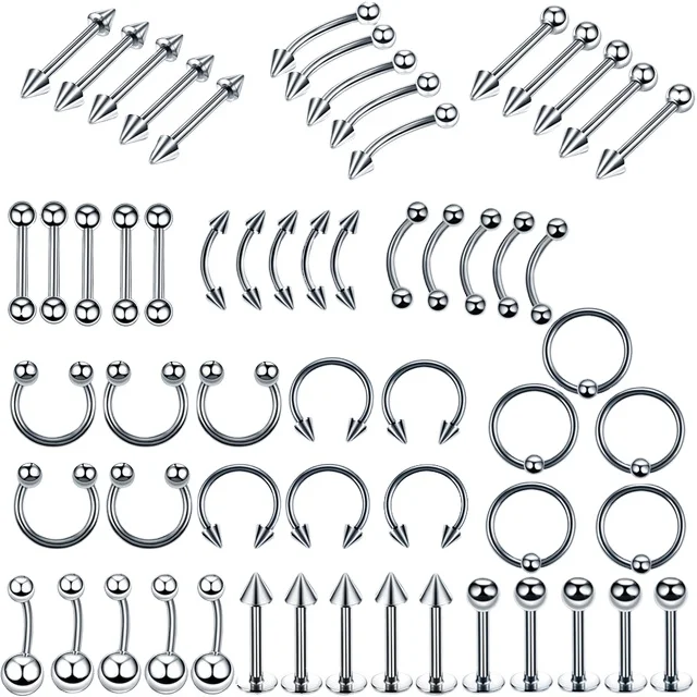 

84pc/set 16G Professional Piercing Navel Tongue Lip Eyebrow Clamp Needles Stainless Steel Piercing Tool Kit