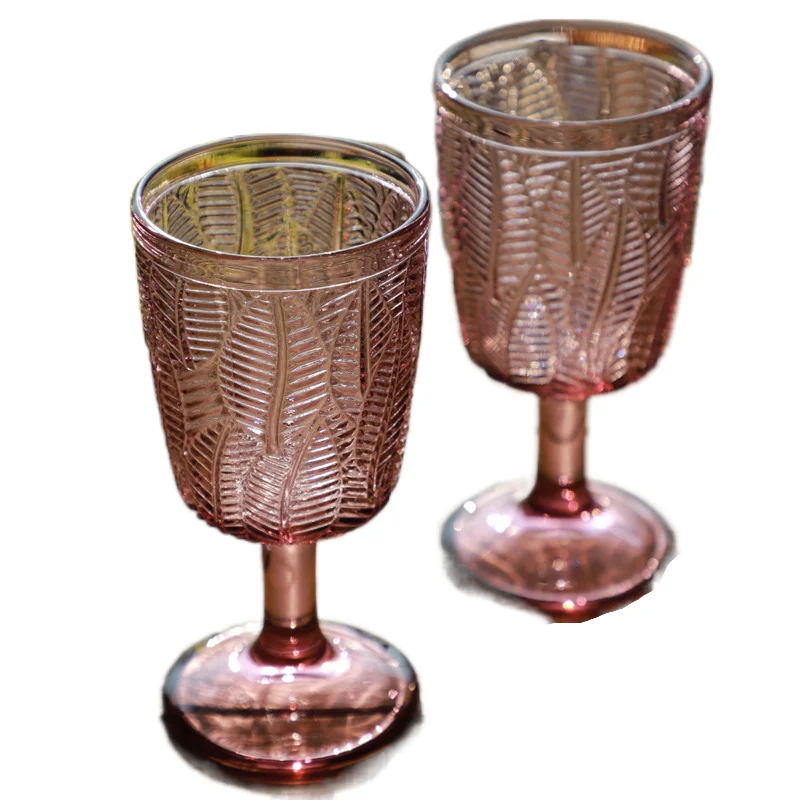 

Vintage red restaurant bar wine glass glass embossed leaf goblet