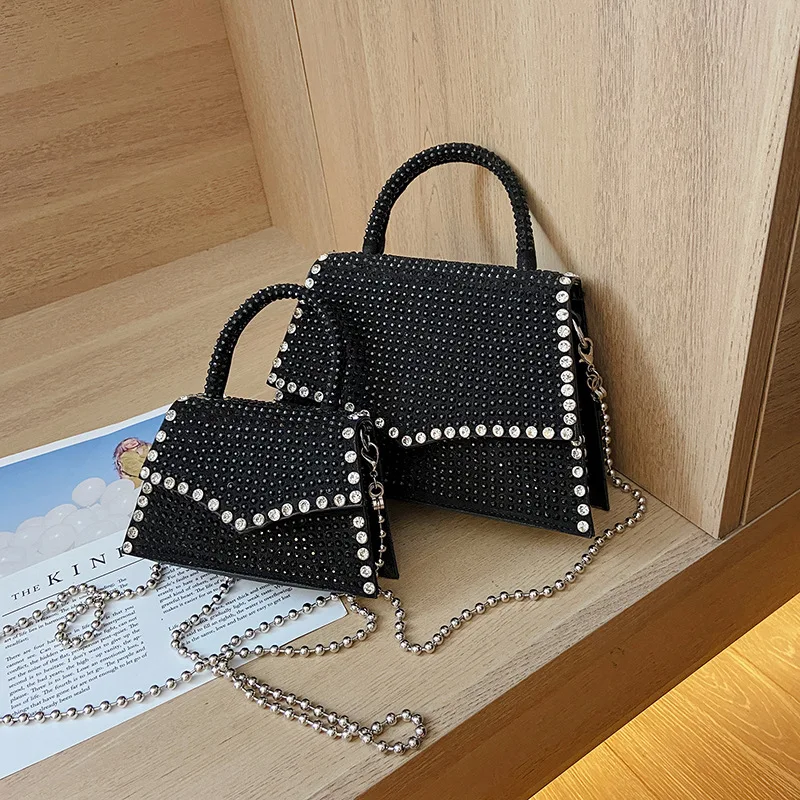 

2021 Summer Bling Rhinestone Bag Purse Chain Luxury Diamond Mini Tote Handbag Glitter Pu leather Mommy and Me Purse Sets, Customizable