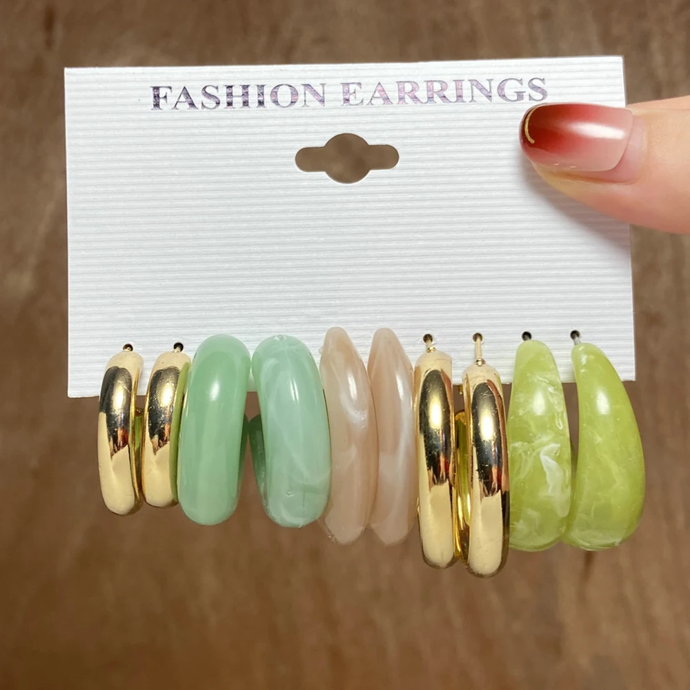 

PAVA Fashion 5pcs Acrylic Hoop Earrings Set Simple Acrylic Earrings Vintage Temperament Color Earring sets for women girls gift