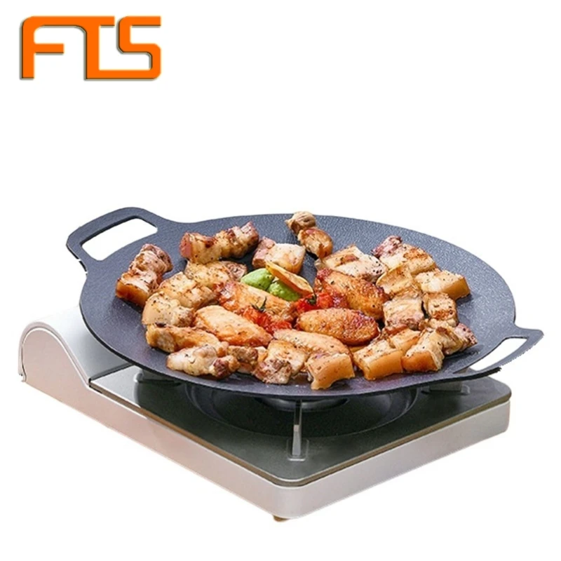 

FTS Non Stick Pan Bbq Cast Aluminum Pans Metal Iron Steel Clay Round Handle Baking Tray Camping Kitchen Bakeware