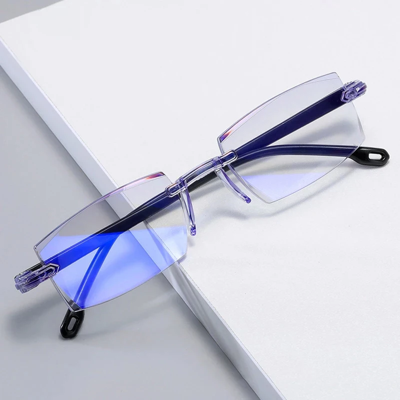 

Cheap Price Men Women Rimless Reading Glasses Anti Blue Light Bifocal Eyewear Presbyopic Glasses, Customized