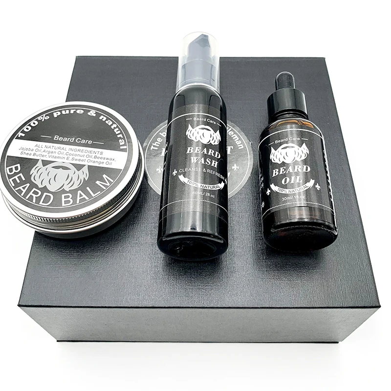 

Gentle Men Beard Growth Kit Beard Grooming Kit Private Label Oil Wax Balm Wash Combs Scissor Brush Bag Gift set
