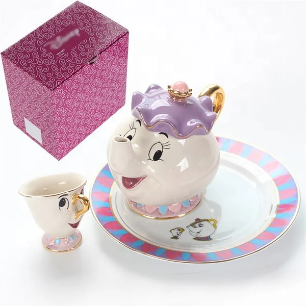 

Beauty and the Beast Teapot Archie Ceramic Cup plate and Saucer Set Painted porcelain Teapot teacup Mrs Potters