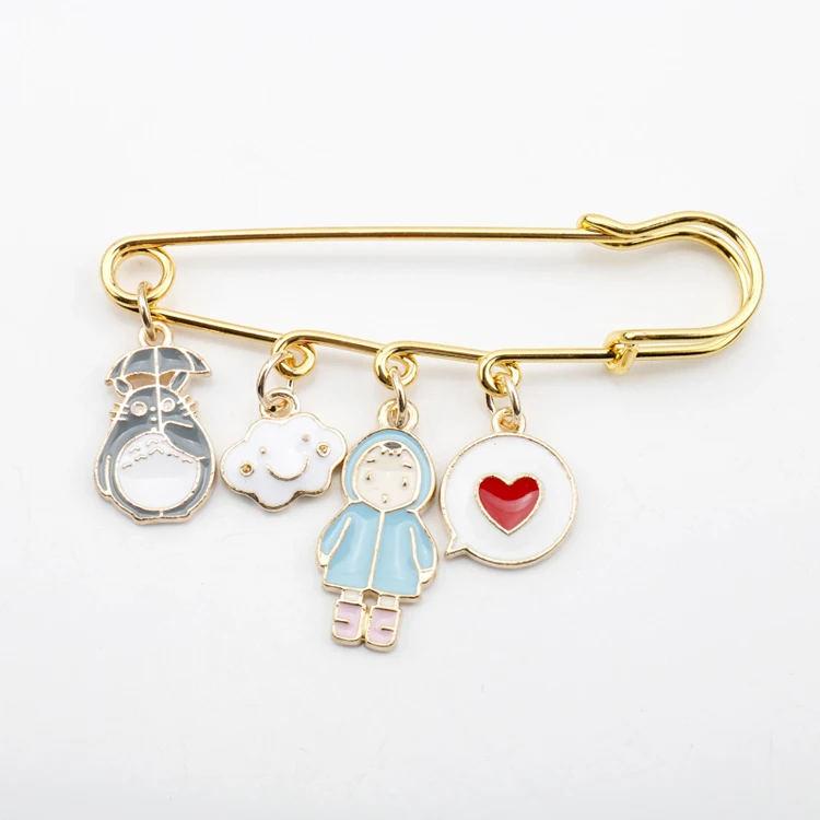 

New arrival cartoon anime metal brooch cute totoro claud heart enamel charms diy safety pin brooch for lovely girls jewelry gift, Colorful