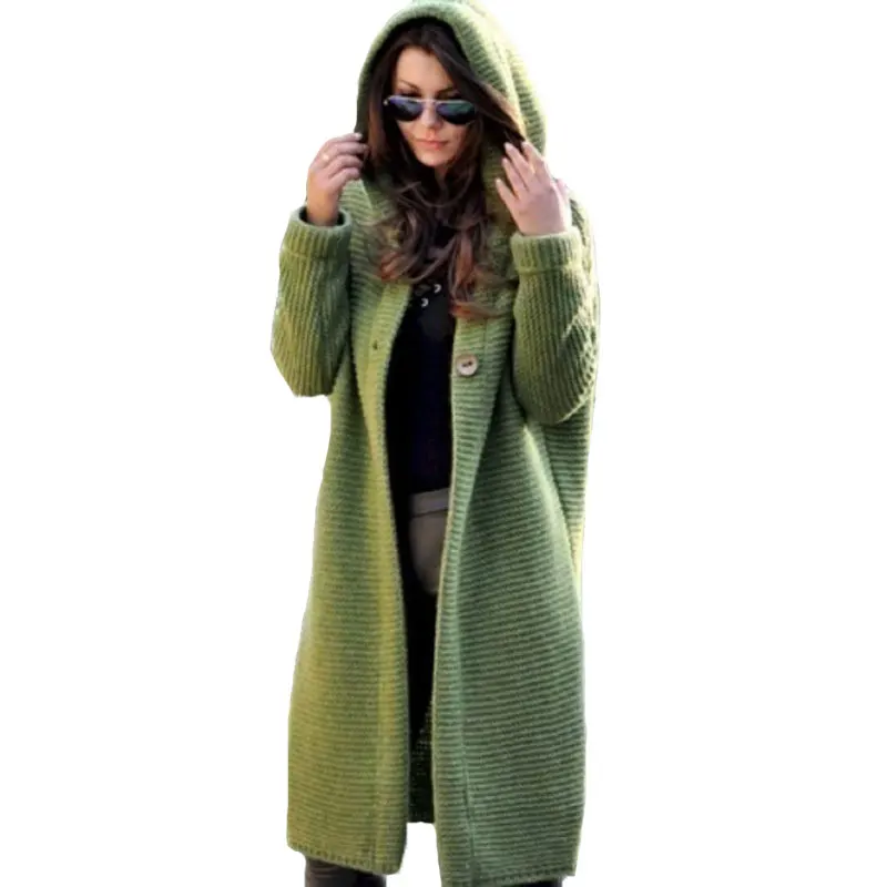 

10704-MX59 winter hoodie buttons long cardigan sweater coat women sehe fashion