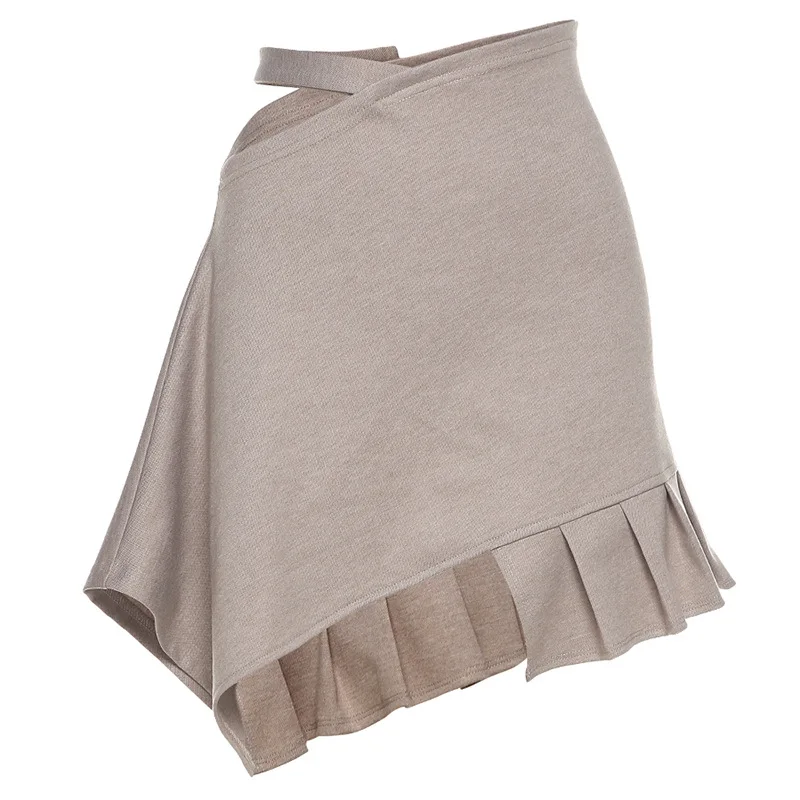 

Fashion Street Casual Ladies Summer Skirt Khaki High Waist Asymmetrical Sexy Women Skirt 2021