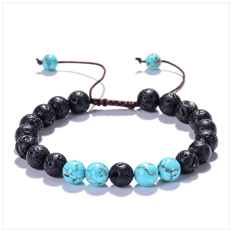 

Braided Adjustable Rope Natural 8mm Turquoise Stone Bracelet Essential Oil Diffuser Lave Rock Bracelet, As picture