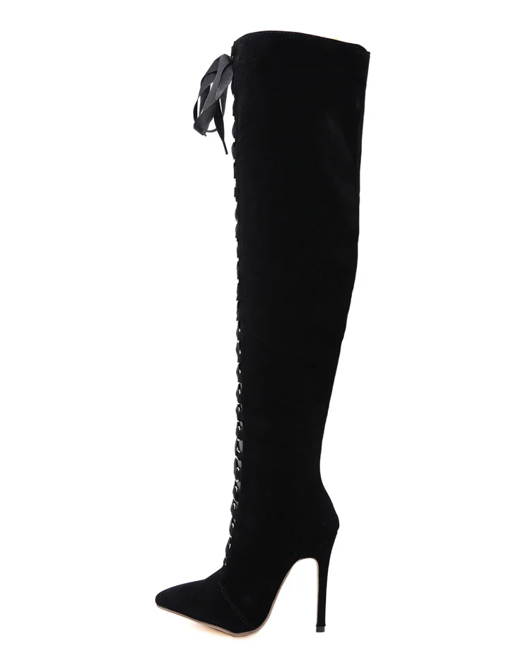 

Cuissardes Sexy Bottes Black Color Leather Strap Long Style Women Lady Shoes Thigh High Boots Heels