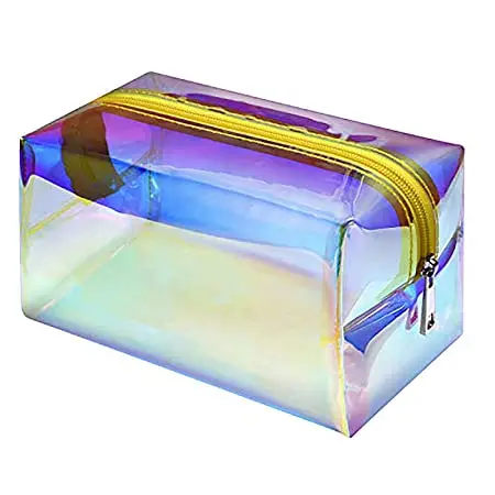 

Private label custom womens clear oem transparent sustainable sublimation laser pvc holographic travel cosmetic makeup bags, Gold/matt purple/yellow/rose red/purple