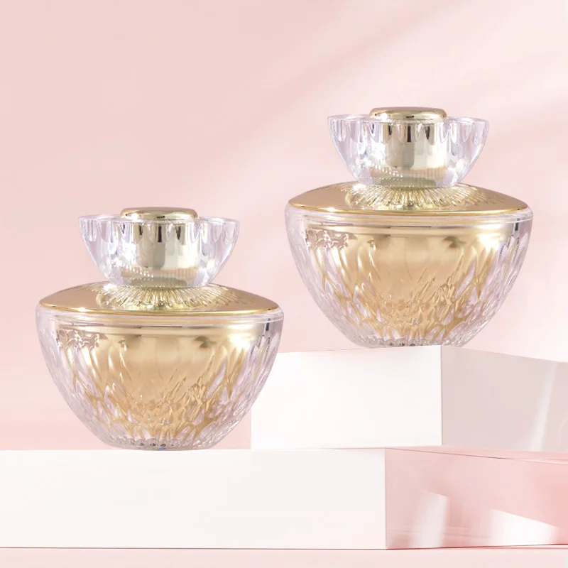 

In Stock 20g 30g 50g Round Empty Acrylic Gold Cap Lady Cosmetic Cream Acrylic Plastic Jar