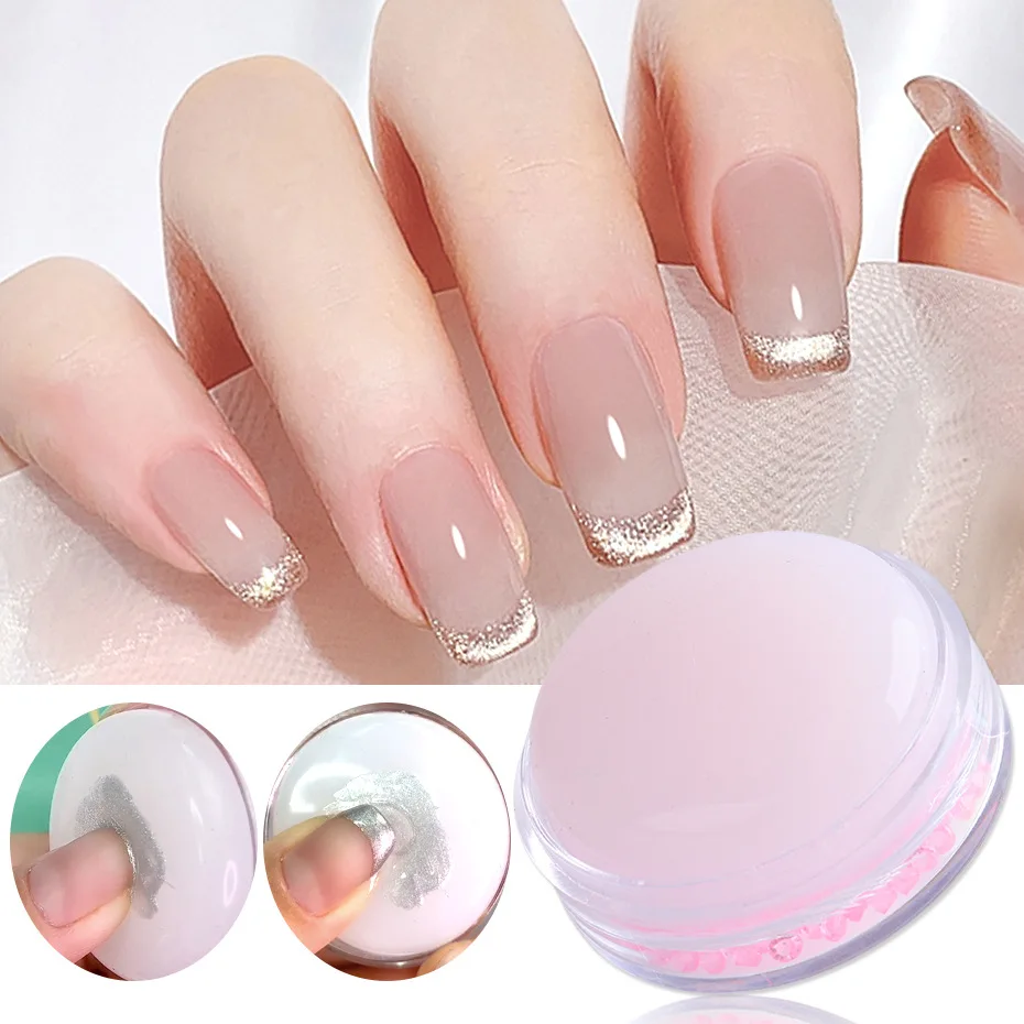 

Hot Selling 4.2Cm Creamy White Silicone French Nail Art Stamping Kit Nail Stamp With Lid